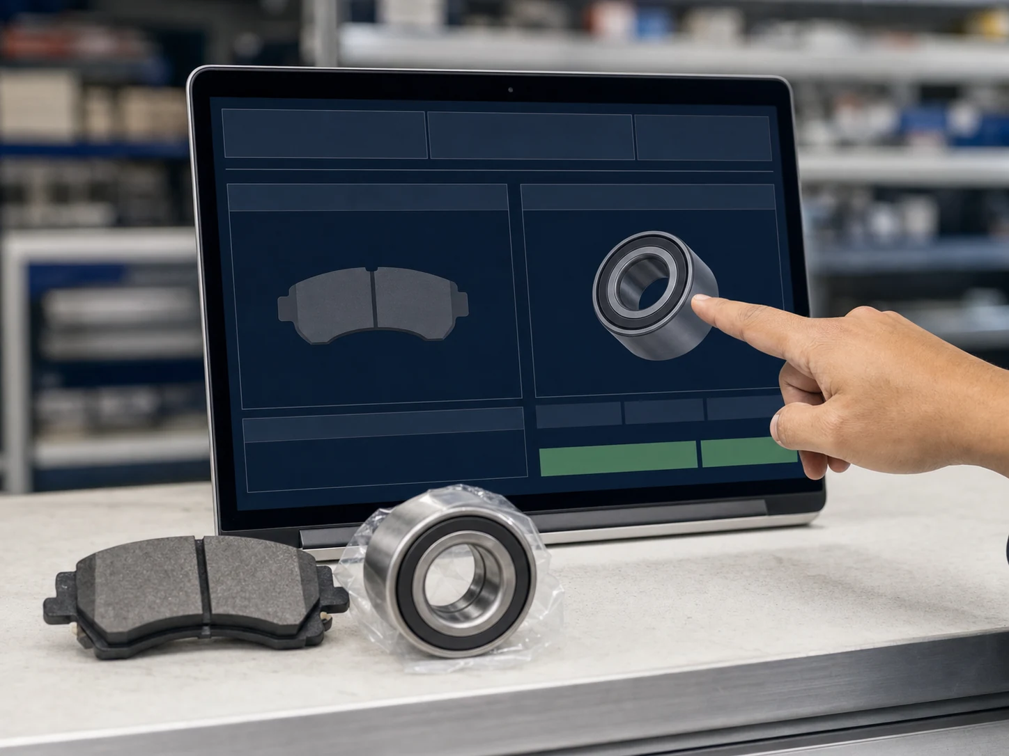 Technician checking automotive part references