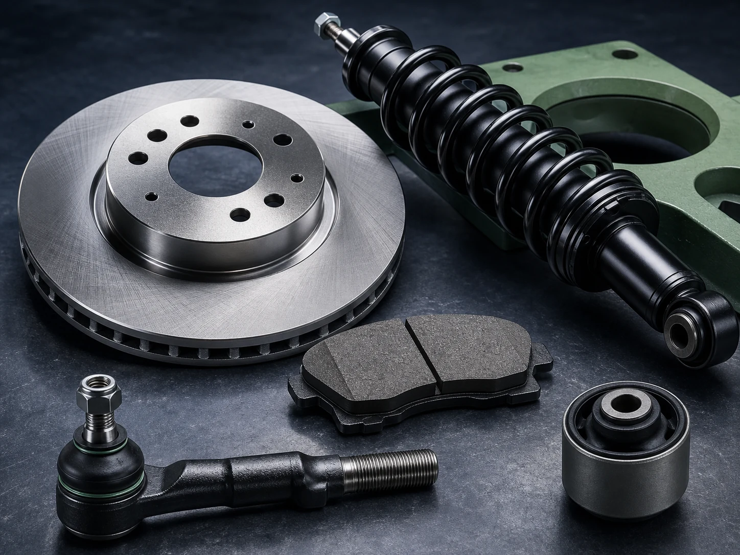 Premium quality automotive parts on a workbench