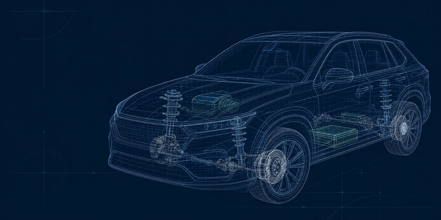 Technical automotive blueprint illustrating safer mobility